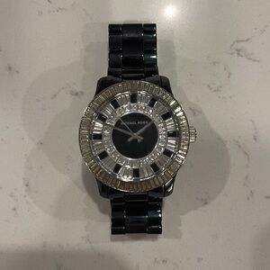 Michael Kors, gunmetal ceramic watch with baguette face